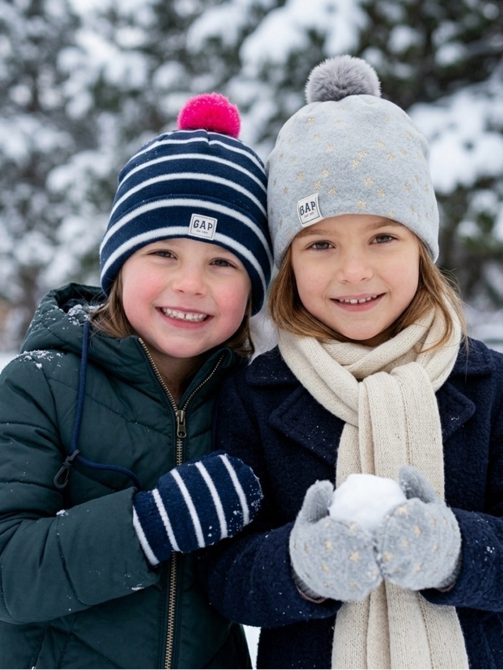{GAP Kids} bundle of 2 Striped and Gray Beanie Set with Mittens